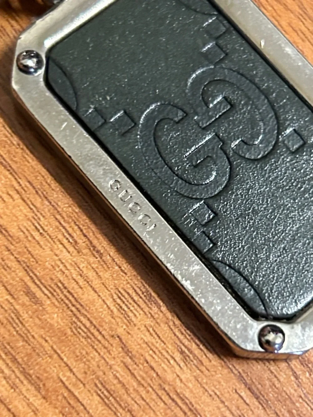 Gucci Black Leather and Gold-Tone Metal Keyring